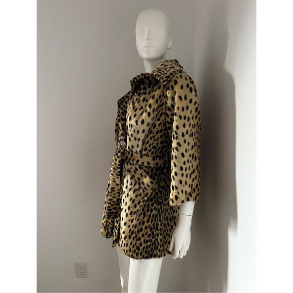 1950’s-1960’s Vintage Faux Leopard Fur Short Rope Wrap Coat with waist belt and - Picture 3 of 16